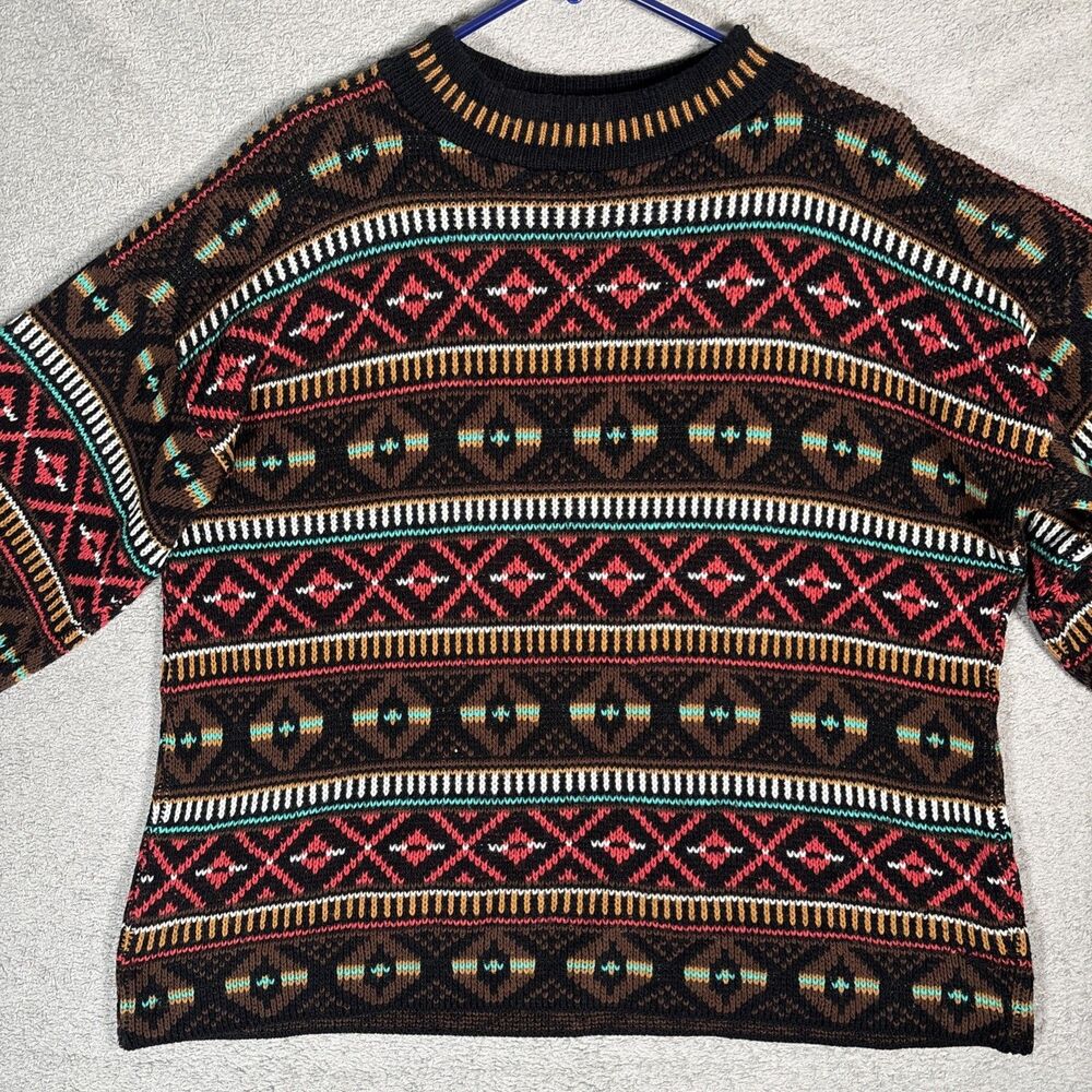 Vintage Croquet Club Women’s Size L/XL Sweater 3/4 Sleeve‎ Fair Isles 80s Retro